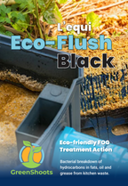 Eco-Flush Black FOG treatment product with GreenShoots branding
